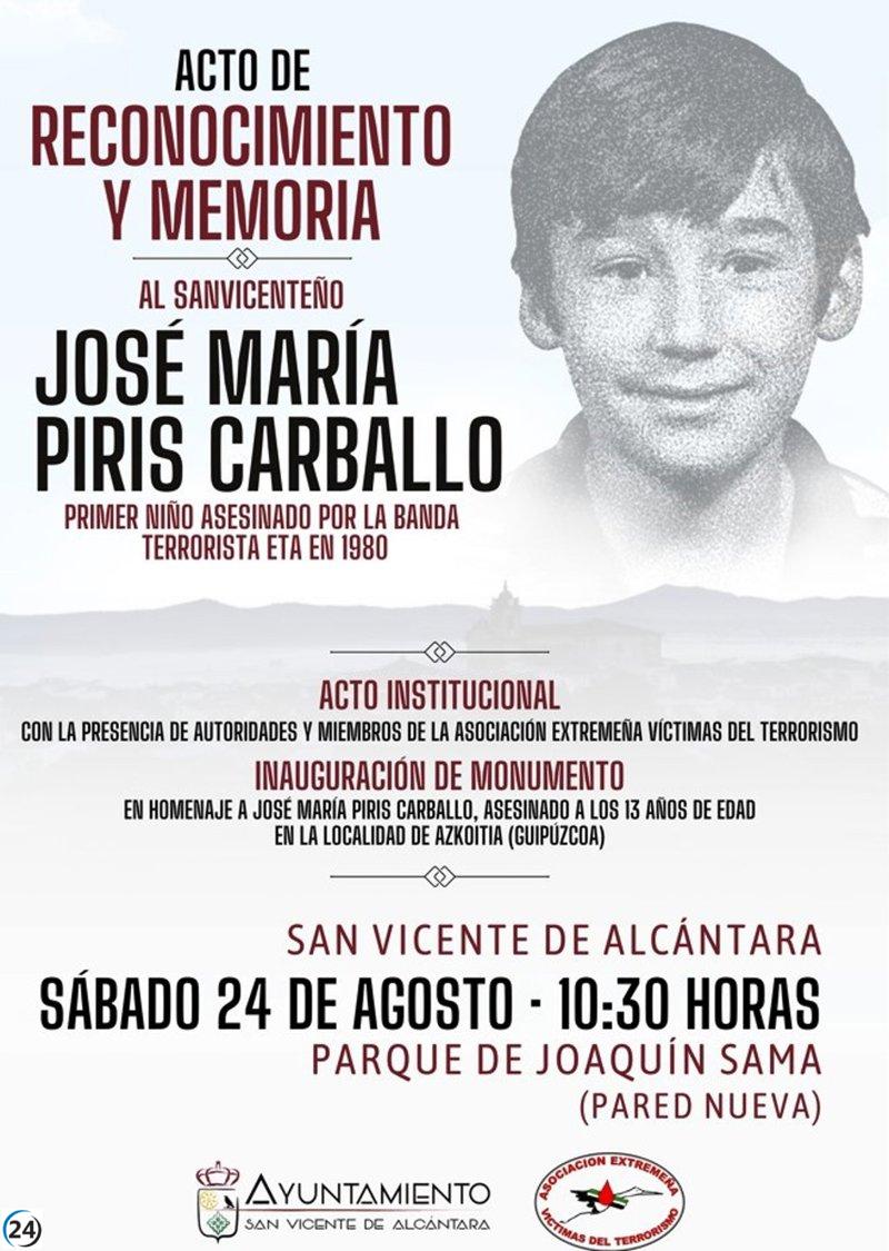 Muere el primer niño asesinado por ETA, homenaje en Badajoz 44 años después.