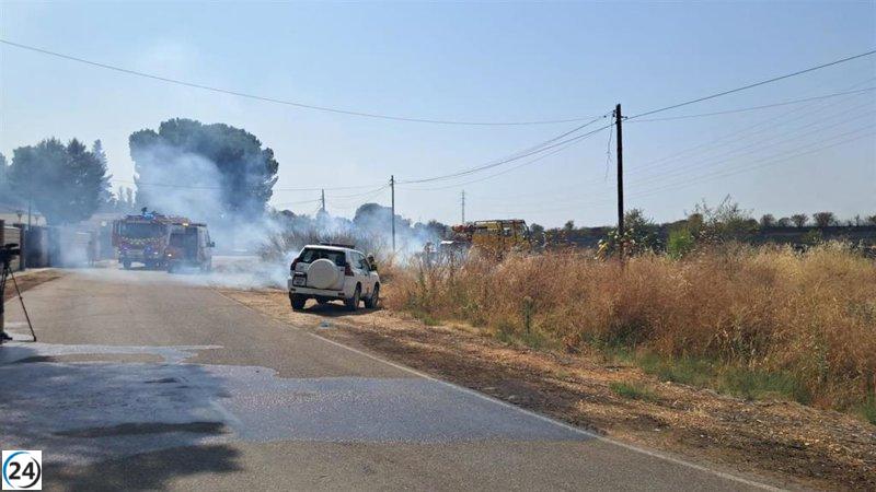 Incendio cercano a la carretera de Valverde provoca desalojo en urbanización de Badajoz.