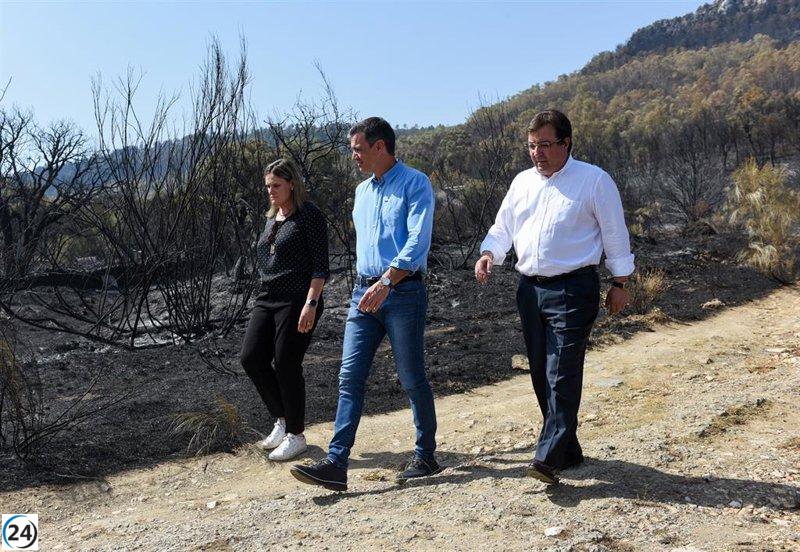 Sánchez recorre este martes las áreas devastadas por el incendio en Jarilla, Cáceres.