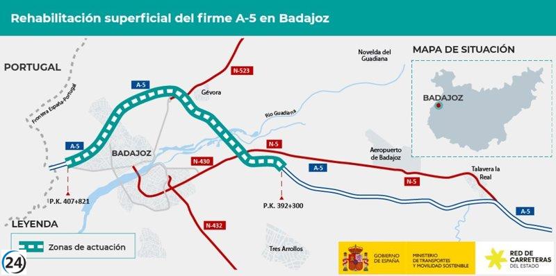 Cortes de tráfico en Badajoz por trabajos en la A-5 esta semana.