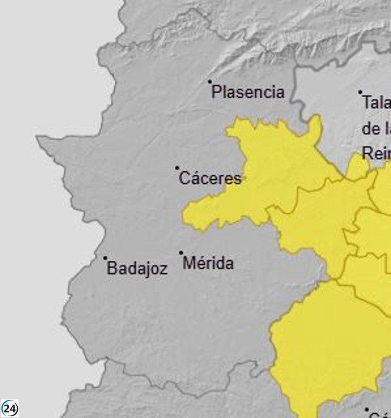 Alerta amarilla por lluvias y tormentas en Siberia extremeña y Villuercas-Montánchez este jueves.