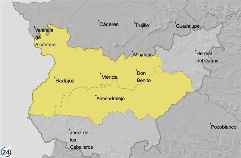 Alerta amarilla por tormentas en Vegas del Guadiana, Barros y la Serena este domingo.