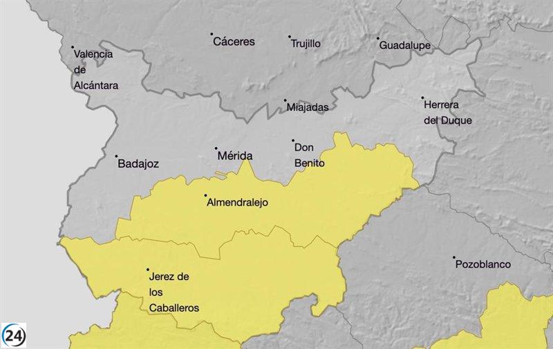 Extremadura en alerta amarilla por lluvias y tormentas este domingo.