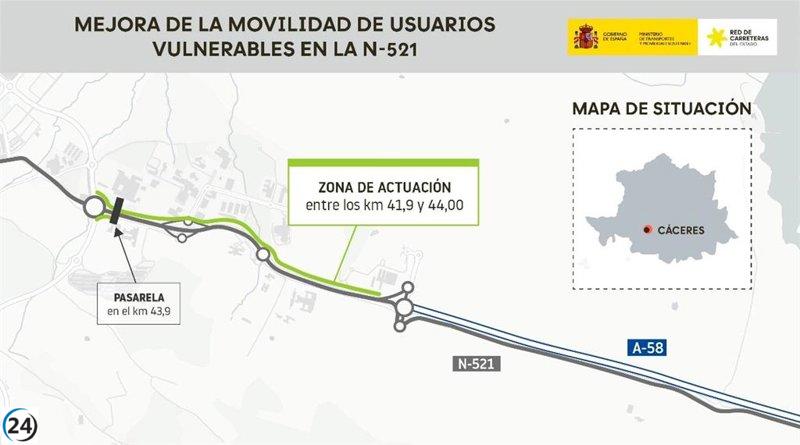El Gobierno da luz verde a un nuevo carril bici y pasarela en la N-521 de Cáceres.