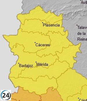 Extremadura bajo alerta amarilla por tormentas este miércoles.