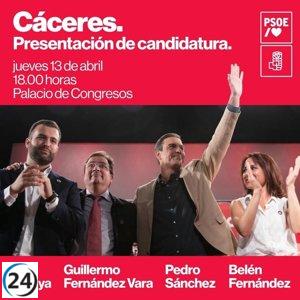 El líder socialista Pedro Sánchez hará una aparición en Cáceres el próximo 13 de abril para apoyar la candidatura de Luis Salaya, el candidato del Partido Socialista a la alcaldía de la ciudad.