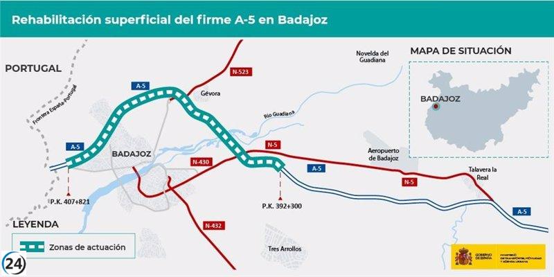 Transportes invierte 14,3 millones en obras de rehabilitación del firme de la A-5 en Badajoz