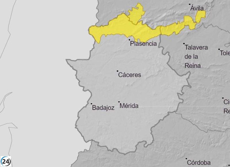 Alerta amarilla por lluvias en el norte de Cáceres este martes