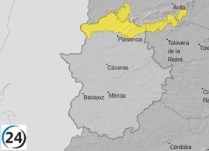 Alerta amarilla por lluvias en el norte de Cáceres este martes