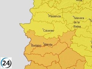Alerta naranja en Badajoz y amarilla en Cáceres por lluvias, mientras toda Extremadura estará en alerta por viento el jueves.