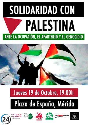 Grupos variados se unen en un evento este jueves en Mérida para mostrar solidaridad hacia Palestina.